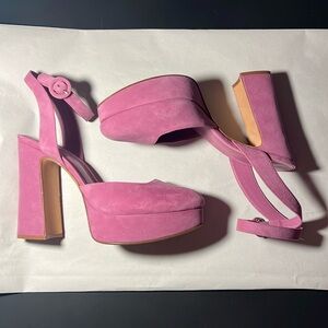 Alexandre Birman Vita Suede Ankle-Strap Platform Heels. Size 38. Color: Mauve